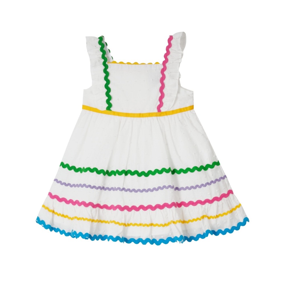 Rare Editions Baby Girls Dot Ruffled Zigzag Trim Dress - White - Size 6-9M